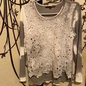 Ness Tie Dye Space Gray Layered Laced Sequined Top Blouse Tunic